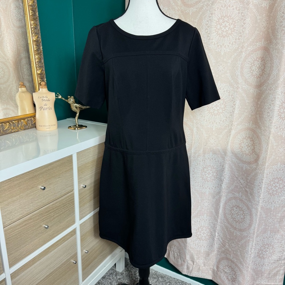 Ann Taylor Black Short Sleeve A-Line Shift Mini Dress Sz 12 Petite